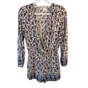 Streetwear Society Floral Print Long Sleeve Romper Size M Boho Festival Flowy
